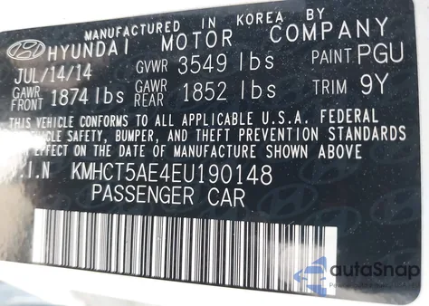 2014 Hyundai Accent Gs z USA, uszkodzony, nr VIN KMHCT5AE4EU190148